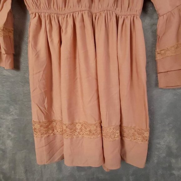 Free‎ The Roses Womens Fit & Flare Dress Pink Mini Keyhole 3/4 Sleeve Lace L New - Picture 11 of 12